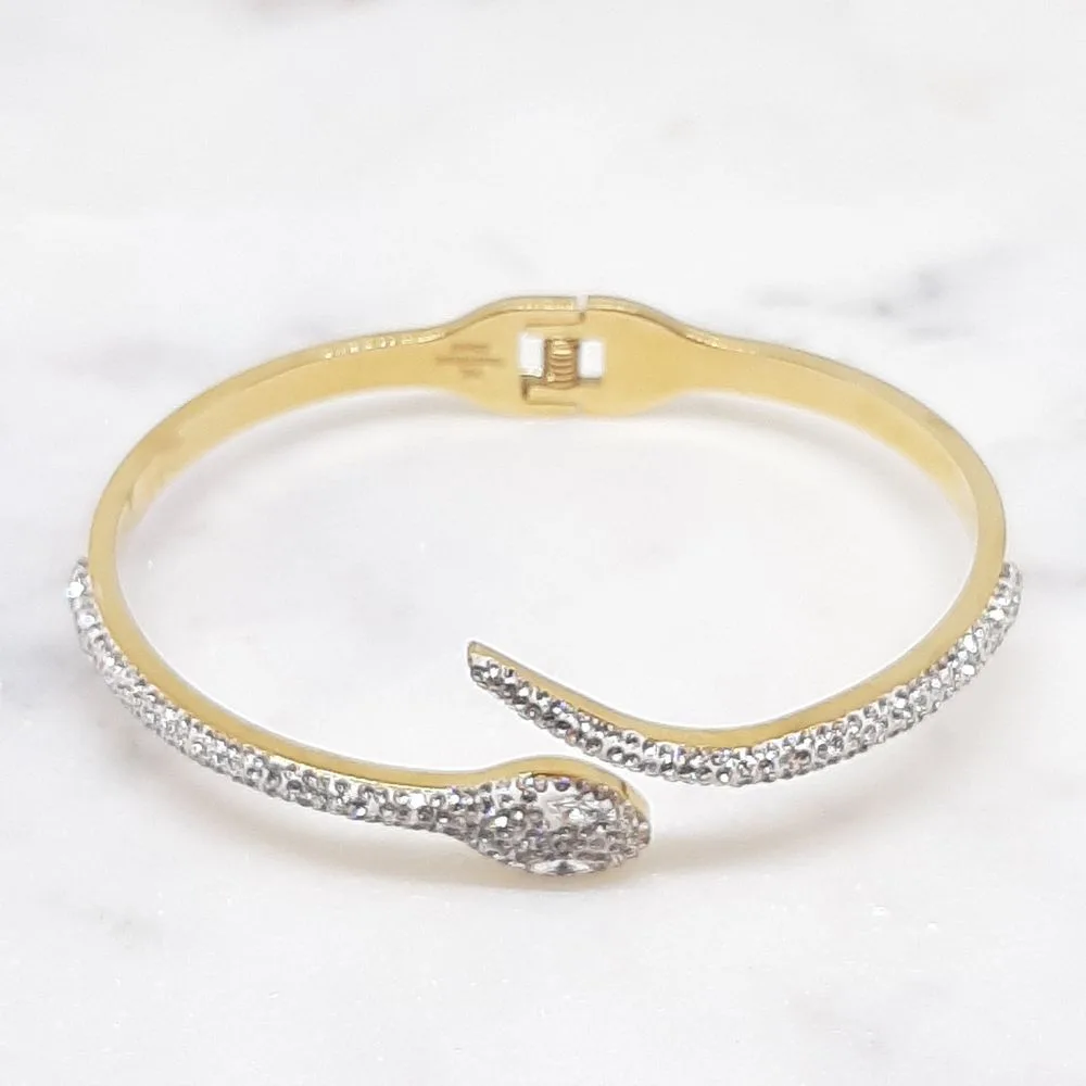 Bracelet serpent doré et diamants blancs
