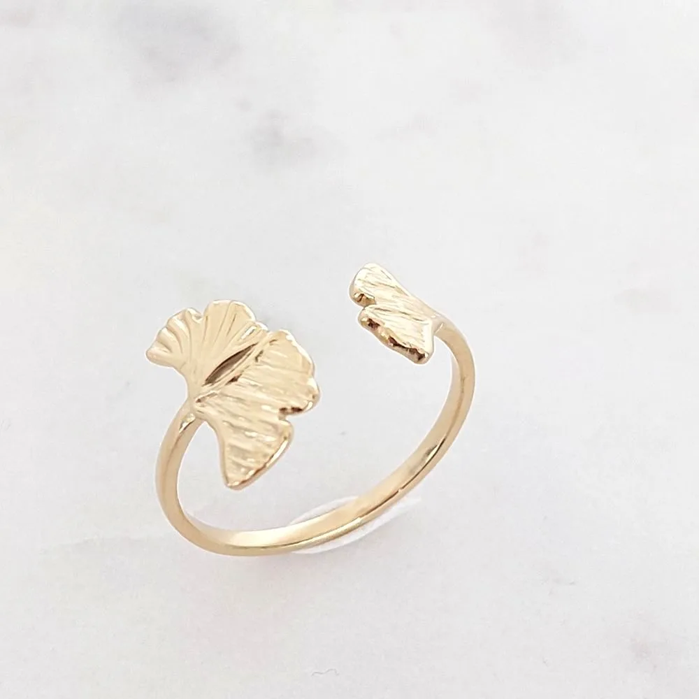 Bague Ginkgo en acier inoxydable doré pour femme