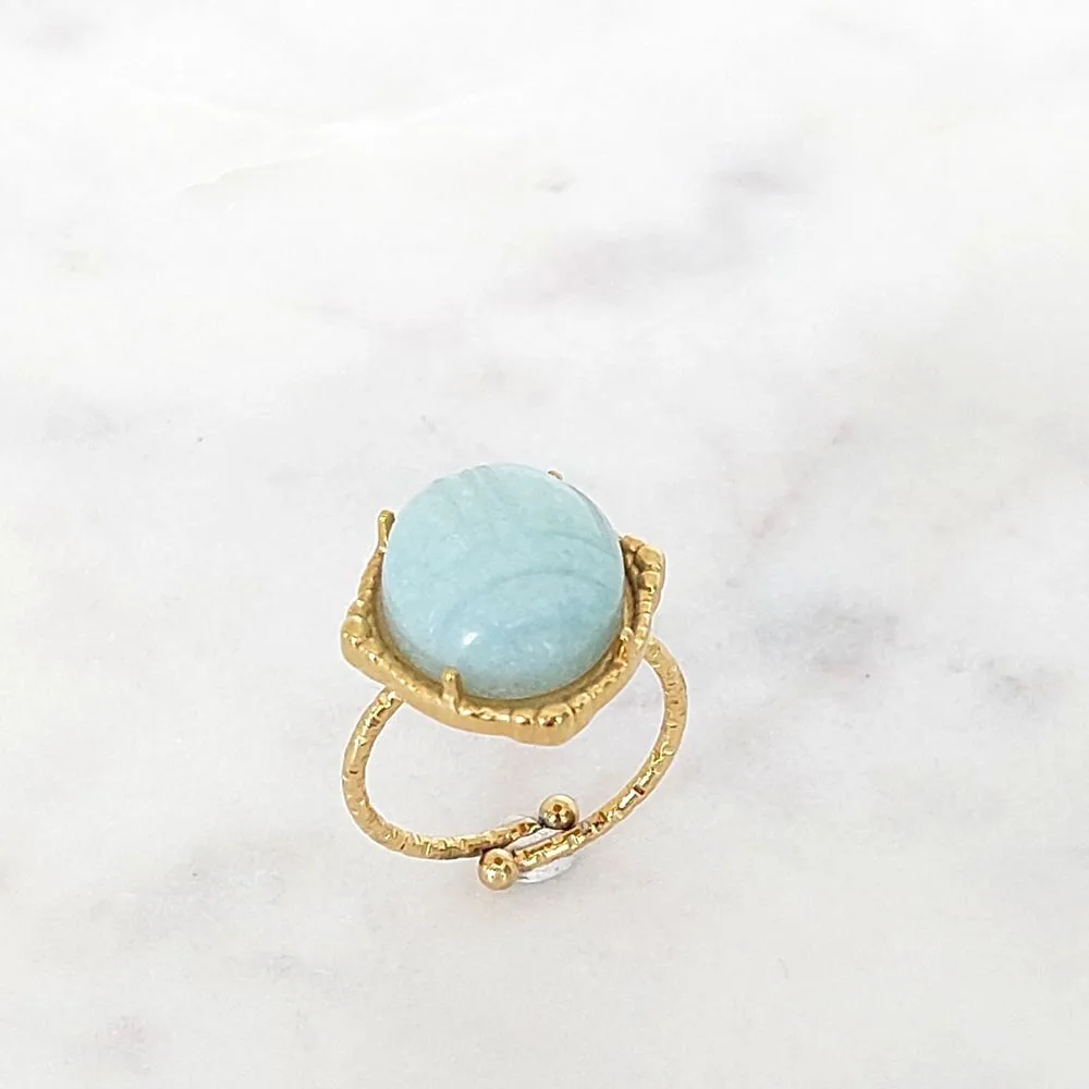 Bague dorée pierre bleue en acier inoxydable
