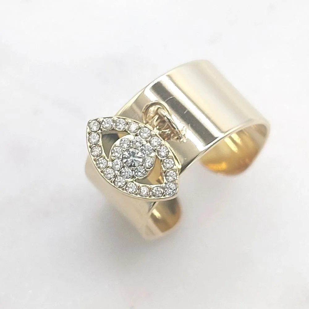 Bague œil protecteur en acier inoxydable doré – Large et ajustable