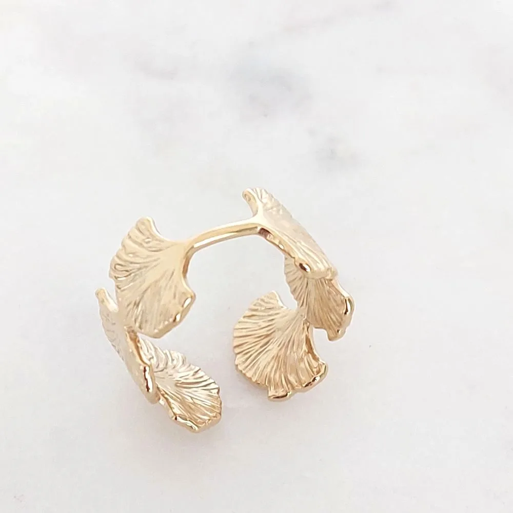 Bague Ginkgo dorée Bohm en acier inoxydable ajustable