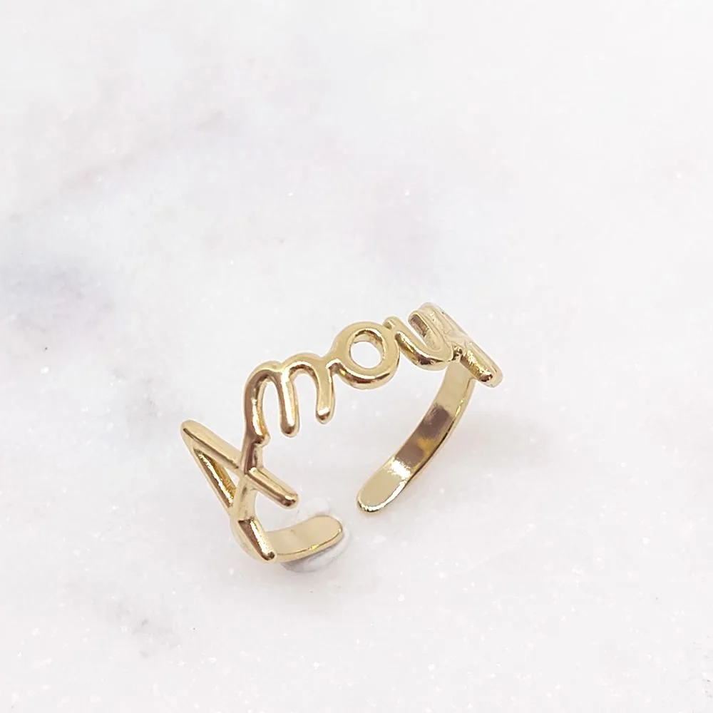 Bague fine "Amour" en acier inoxydable doré Mile Mila