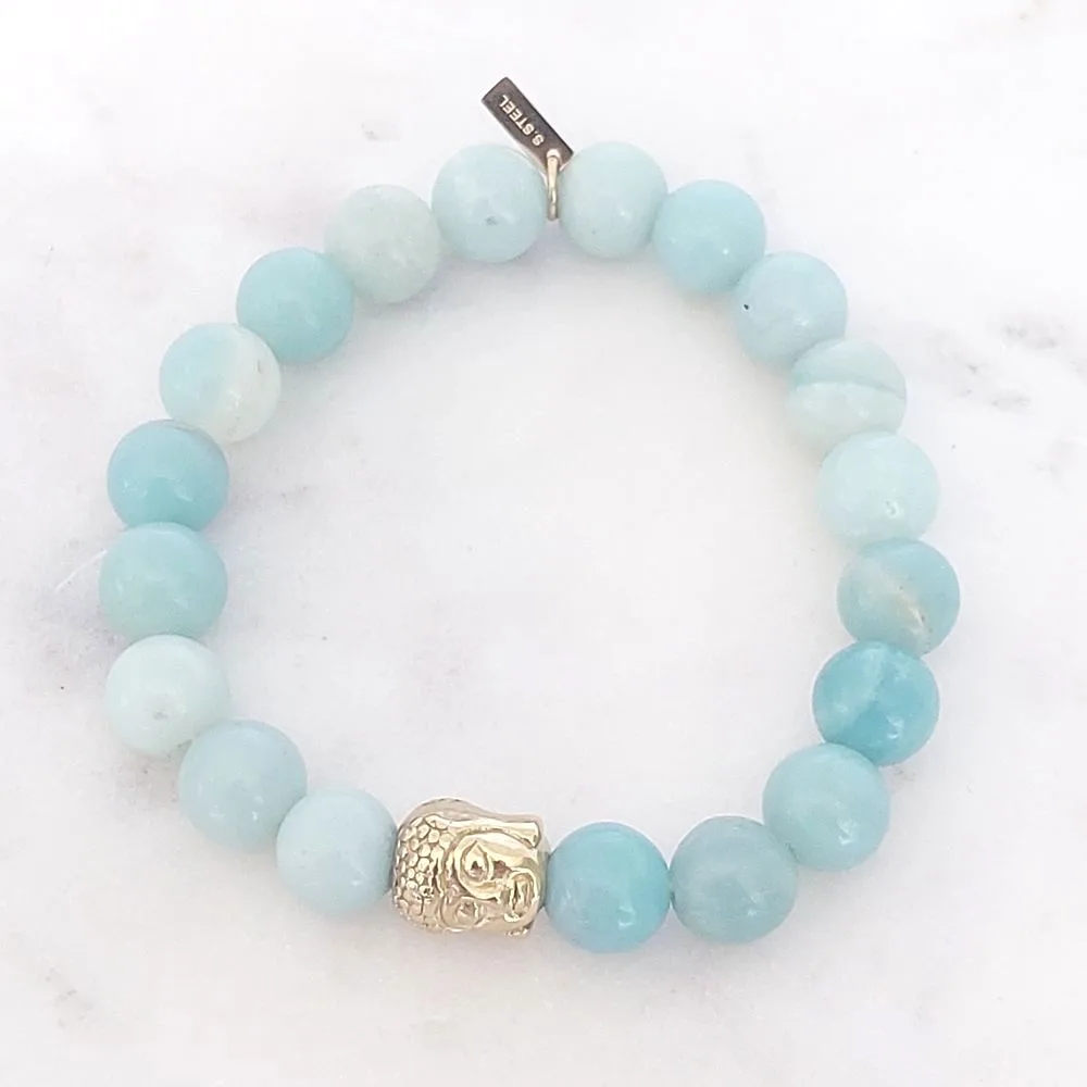 Bracelet shamballa élastique (aigue-marine)