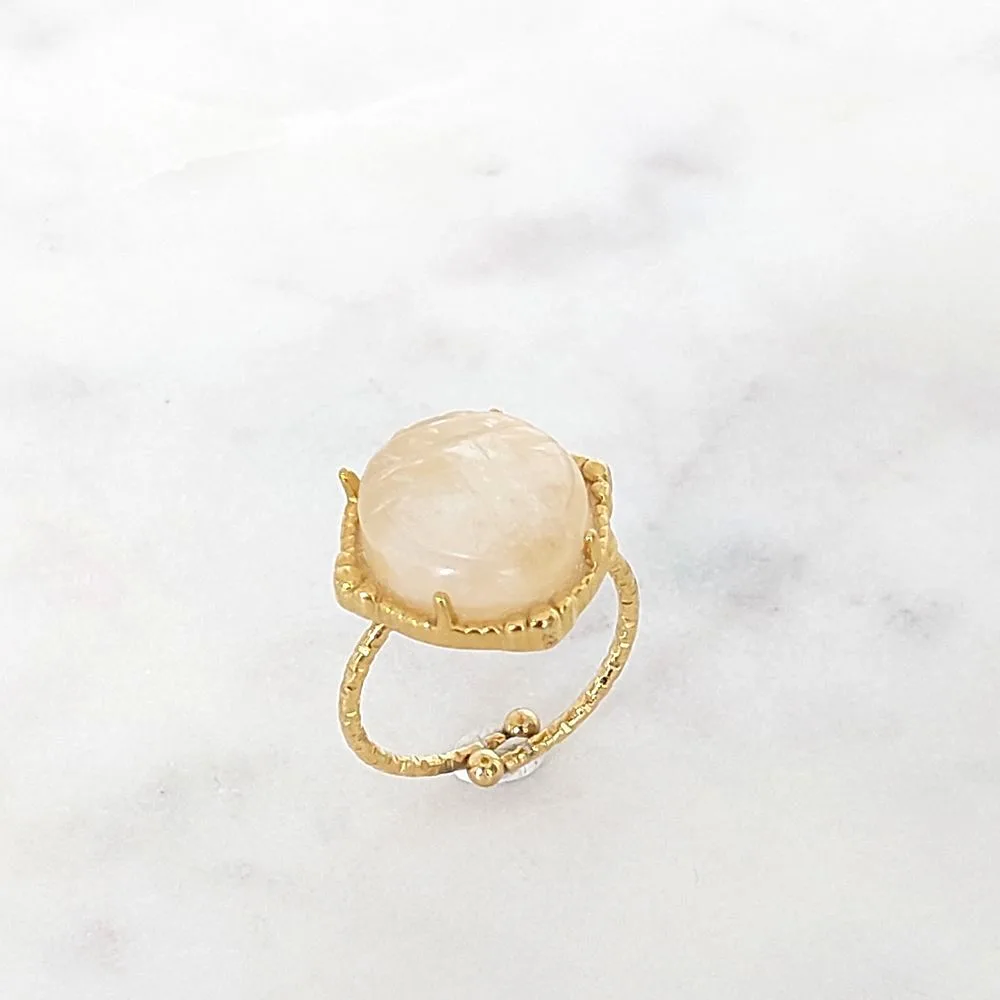 Bague dorée pierre naturelle en acier inoxydable – Acier chirurgical