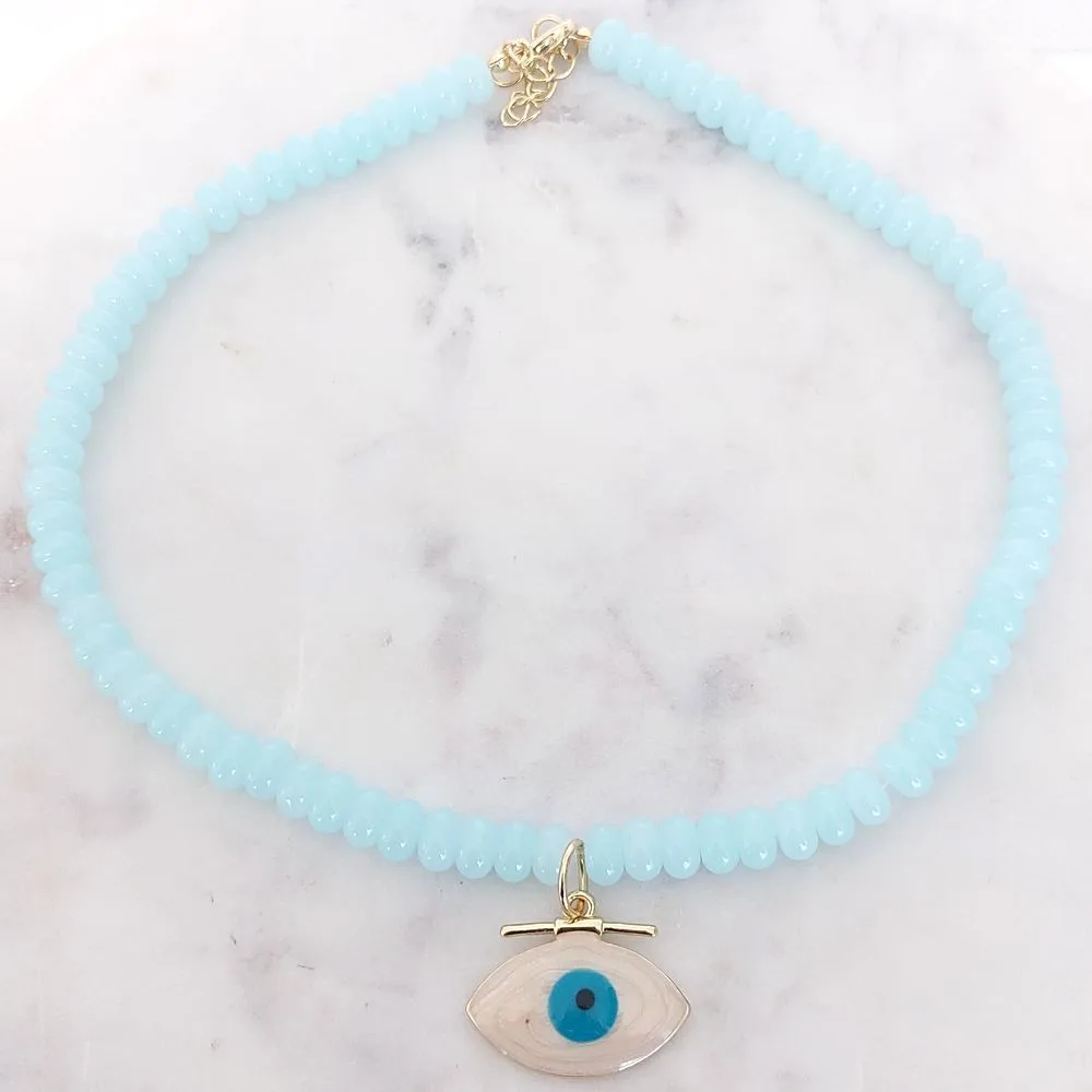 Collier pierre bleu ciel avec Oeil