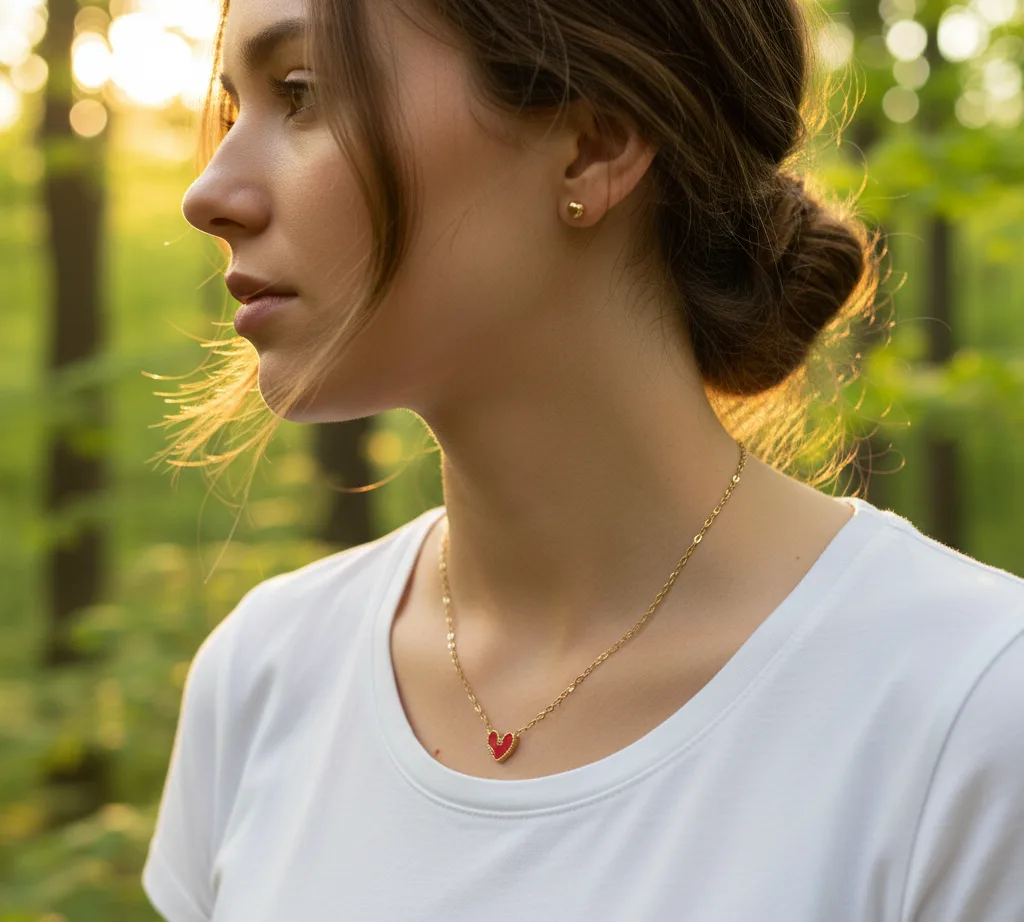 Collier coeur rouge bordeaux (doré)