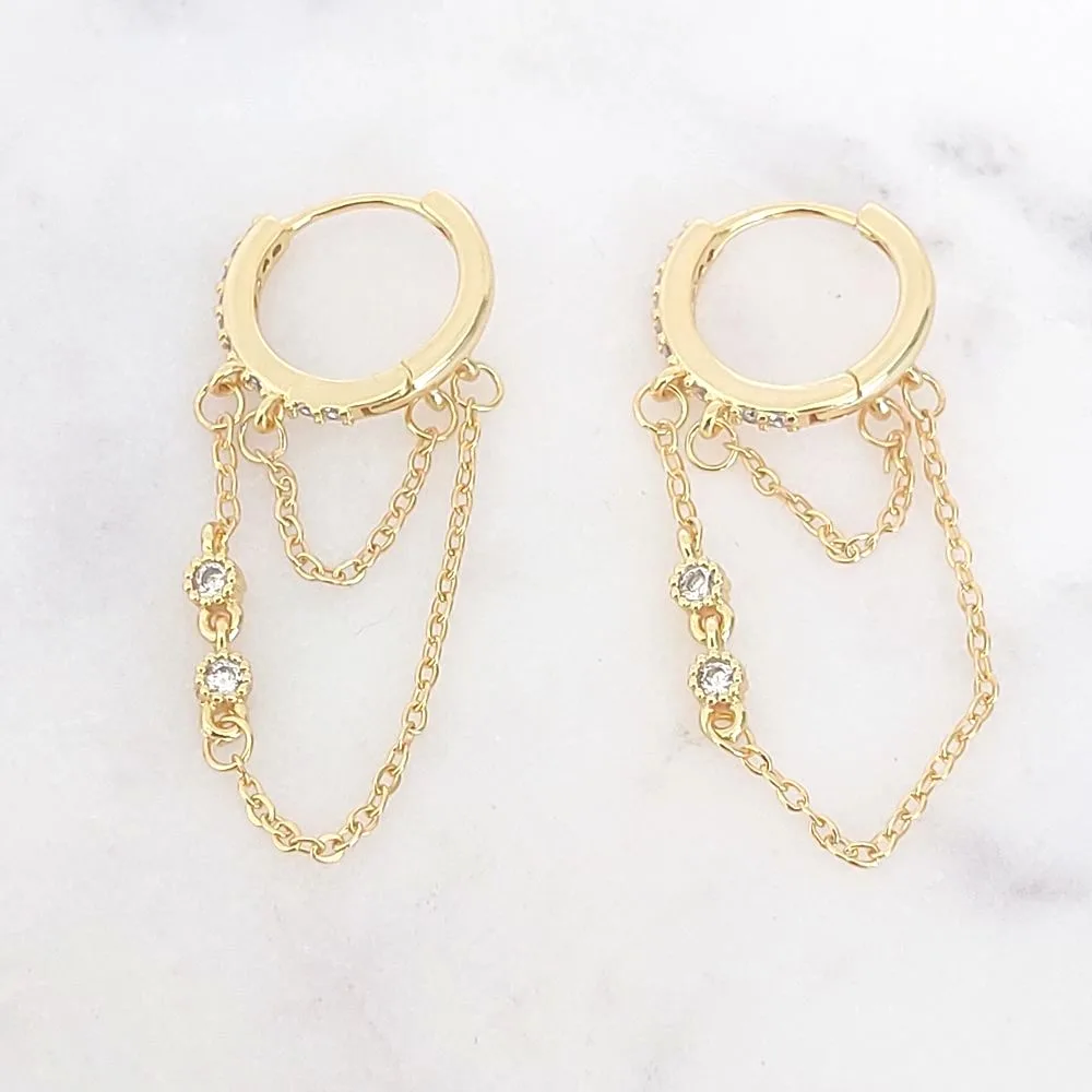 Boucles d'oreilles chainettes et brillants (doré)