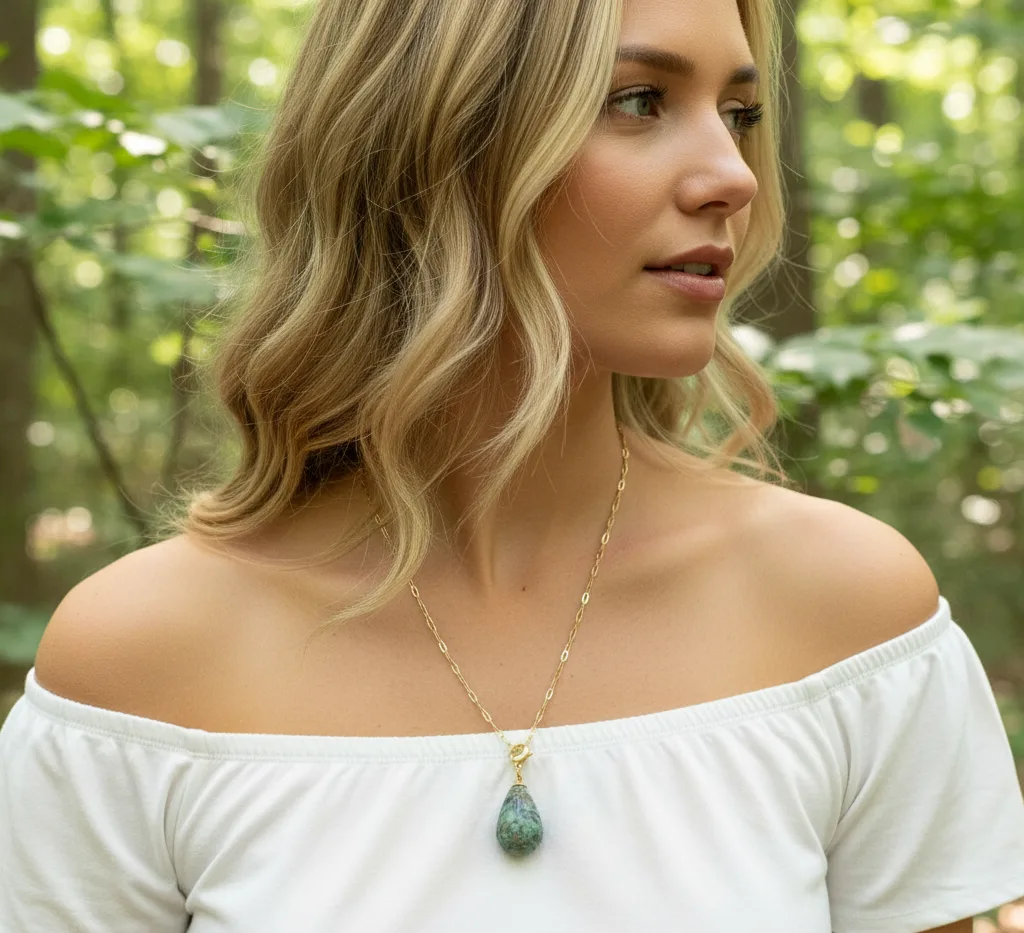 Sautoir pendentif (pierre turquoise africaine)