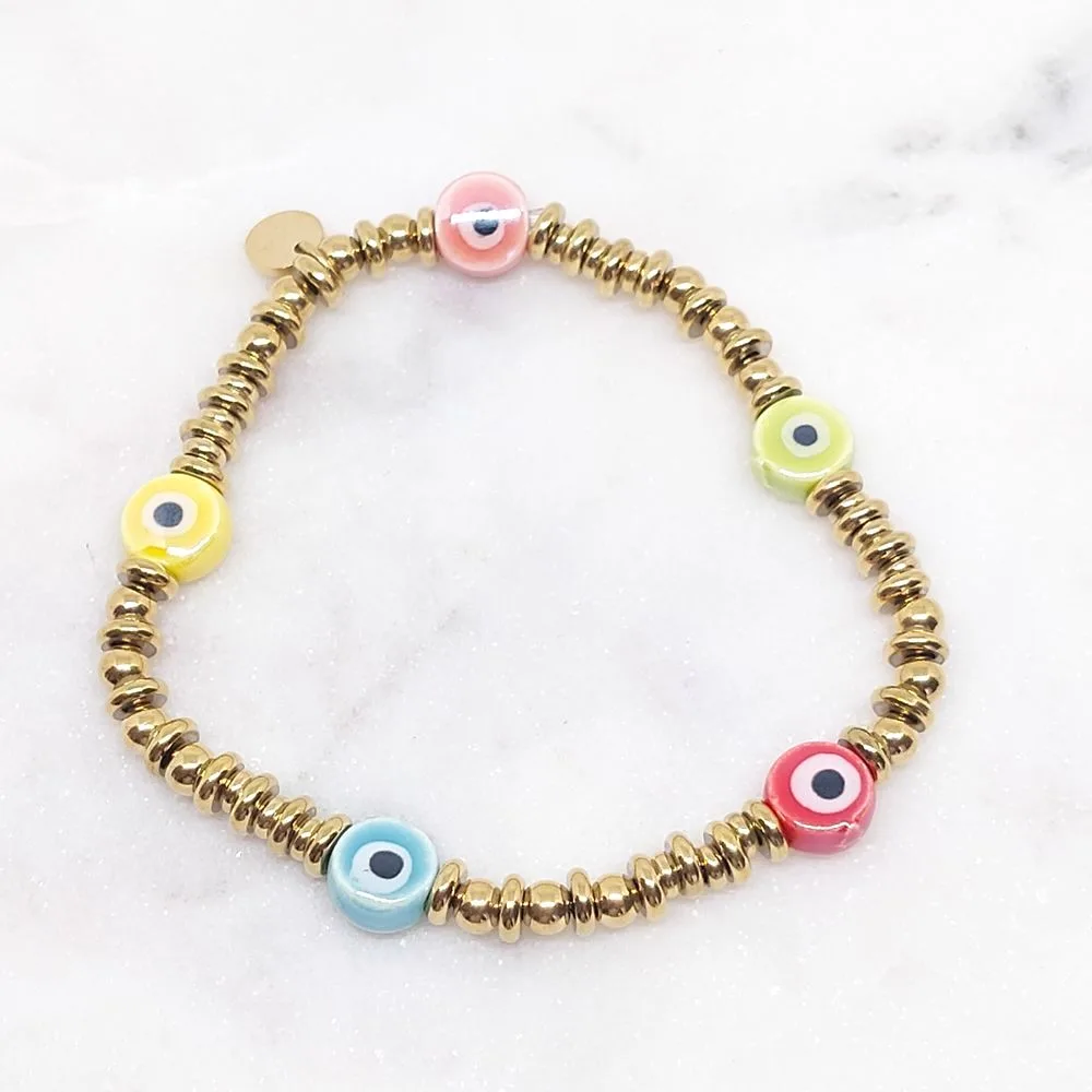 Bracelet élastique avec perles en céramique multicolores