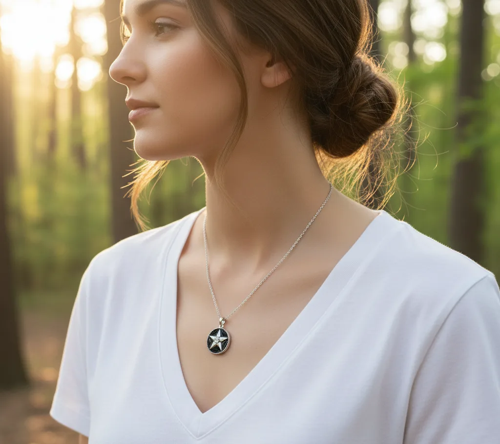 Collier étoile émail noir (argenté)
