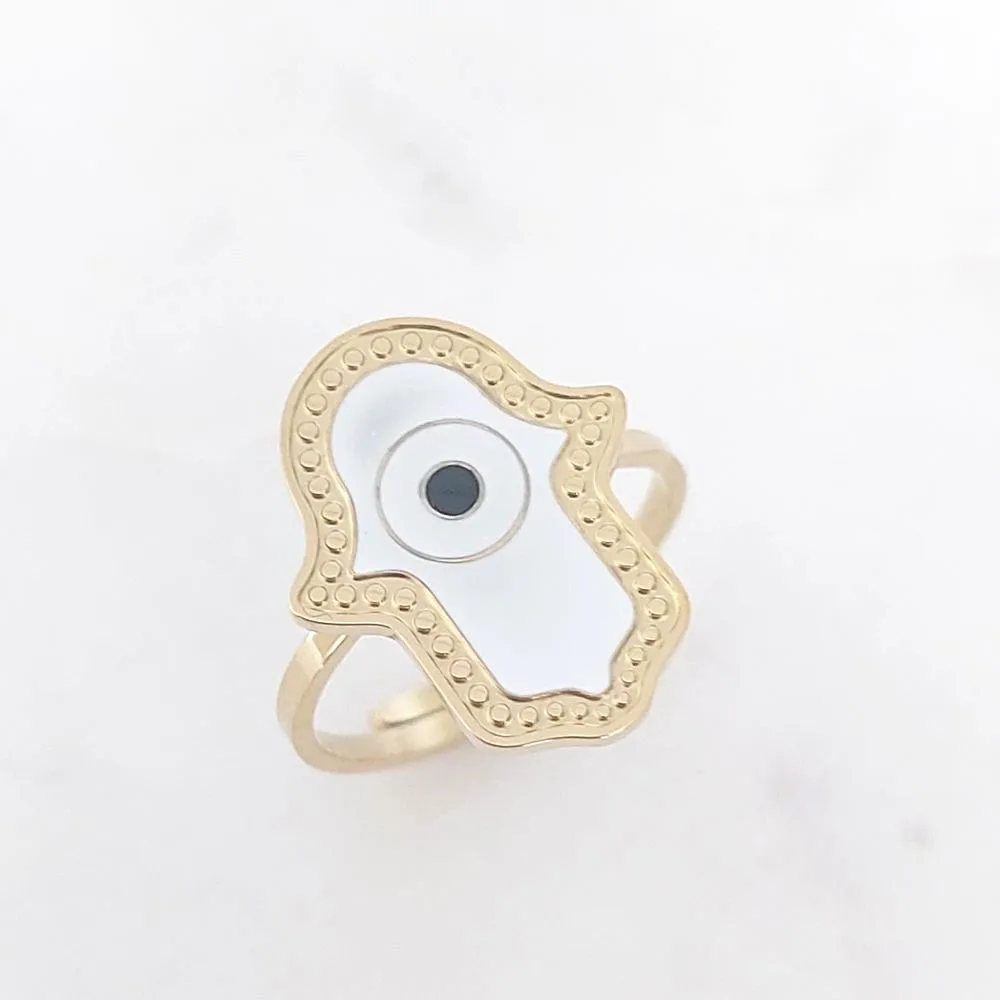 Bague œil protecteur main de Fatma en acier inoxydable