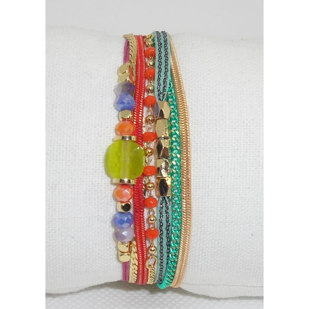 Bracelet multirang avec perles et rubans multicolores