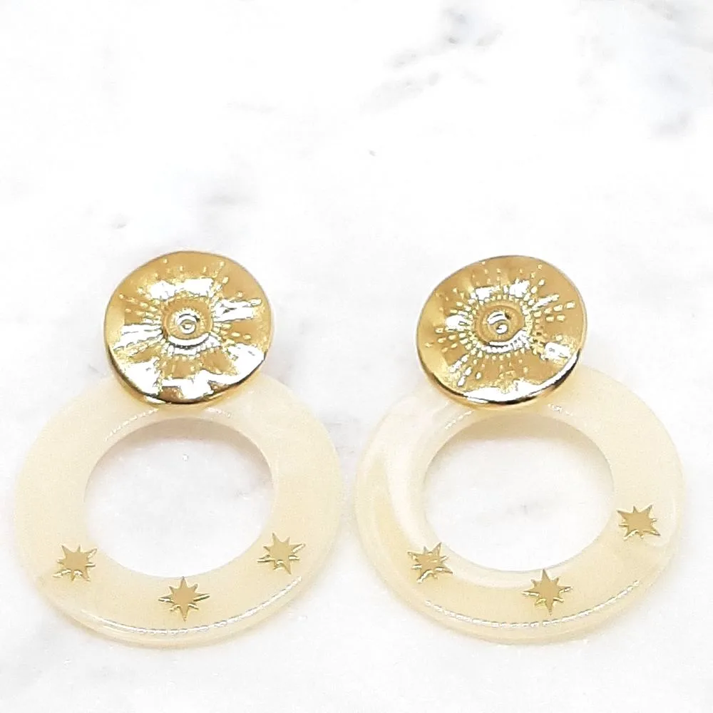Boucles d'oreilles étoiles dorées/blanc ivoire
