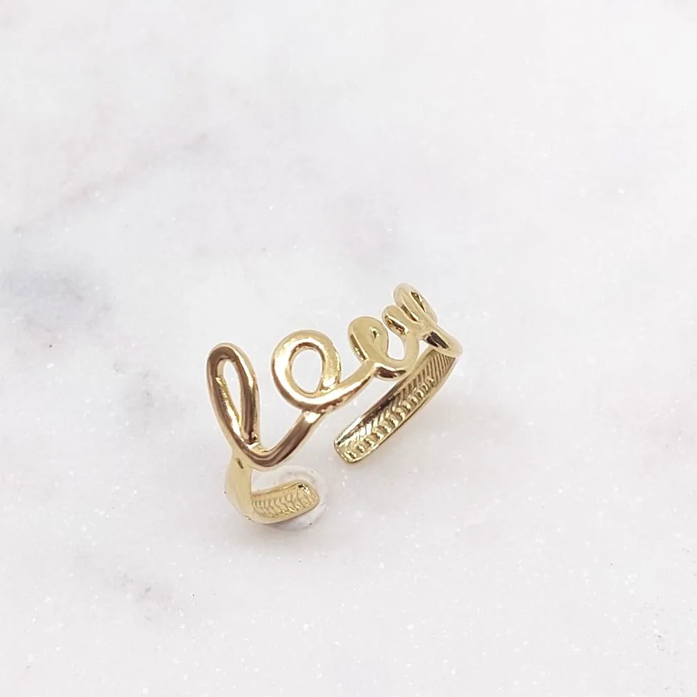 Bague fine Love en acier inoxydable doré MILE MILA