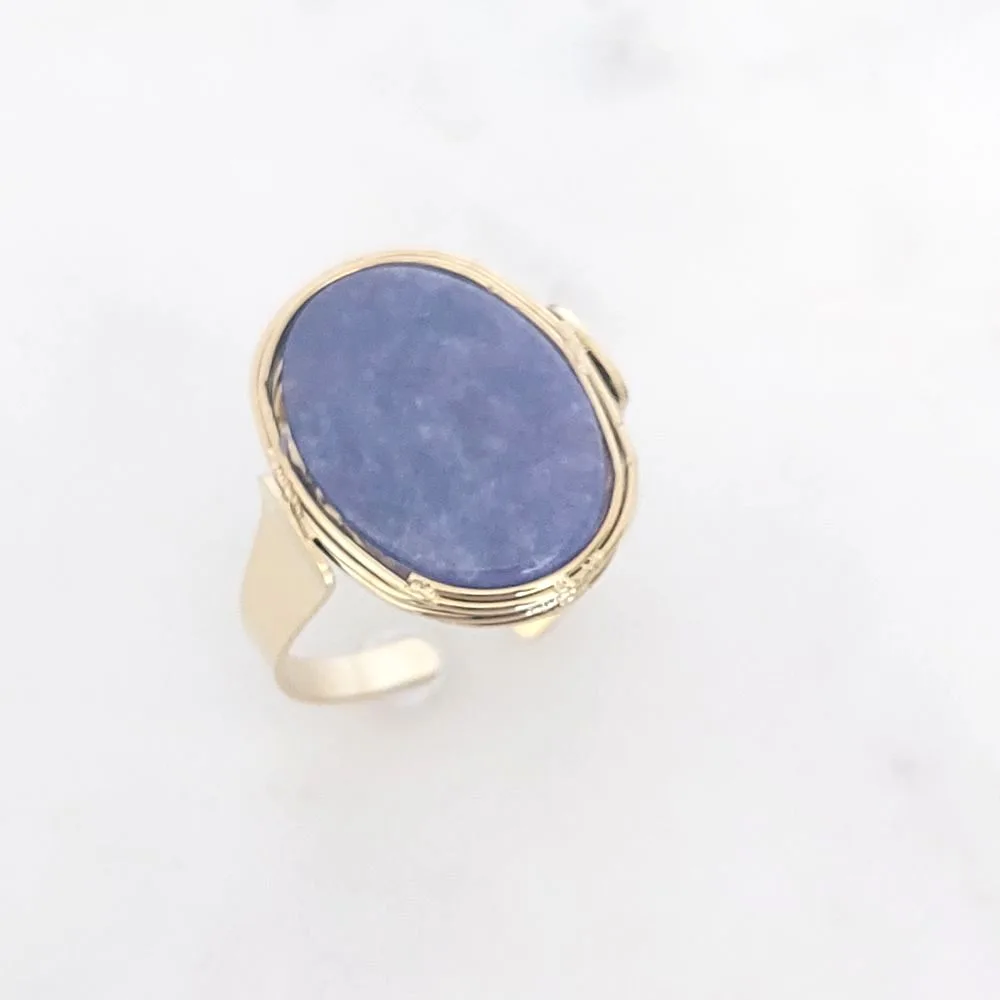 Bague dorée pierre violette en acier inoxydable