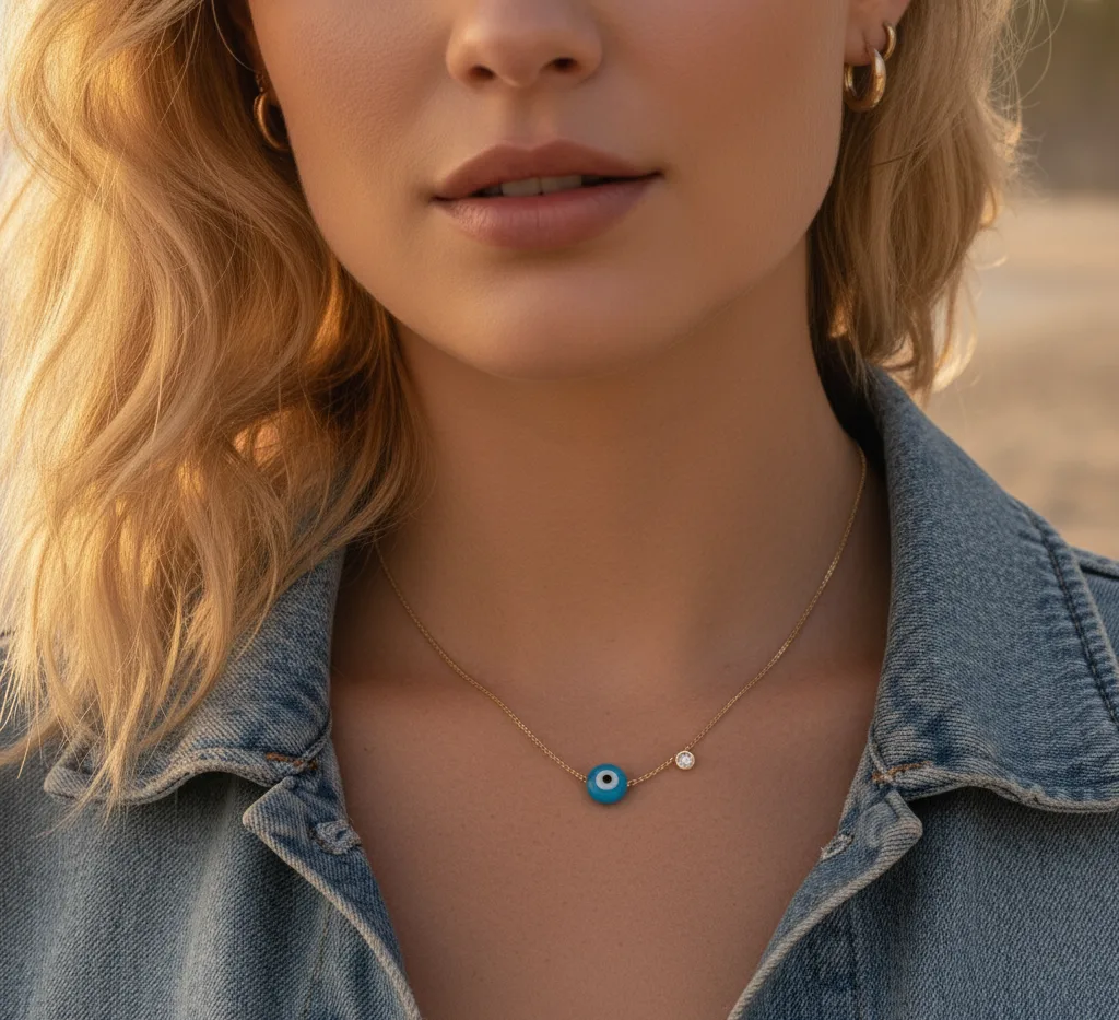 Collier "Oeil bleu" (plaqué or)