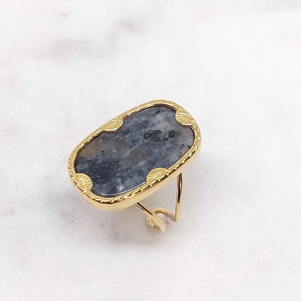 Bague dorée pierre grise en acier inoxydable Bohm
