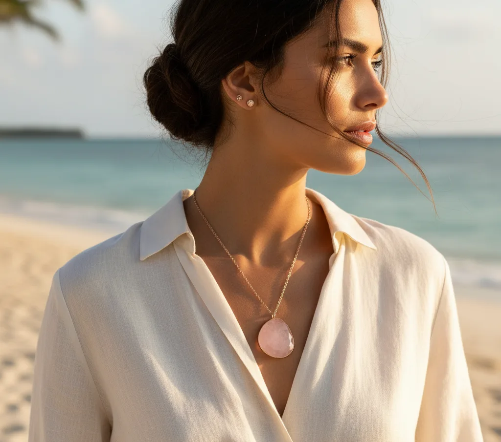 Collier Jade (pierre de quartz rose)