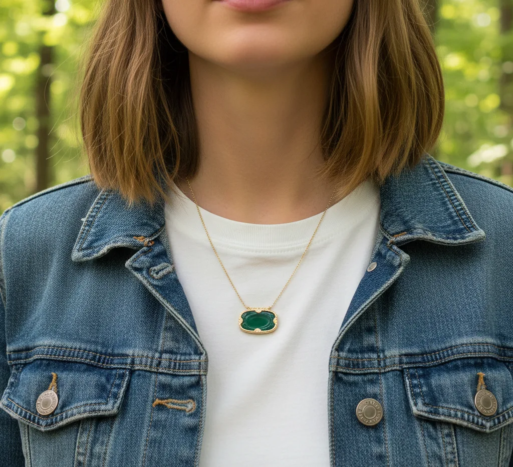 Collier Zelda (agate verte teintée)