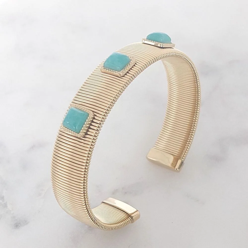 Bracelet jonc doré avec cabochons (bleu turquoise)