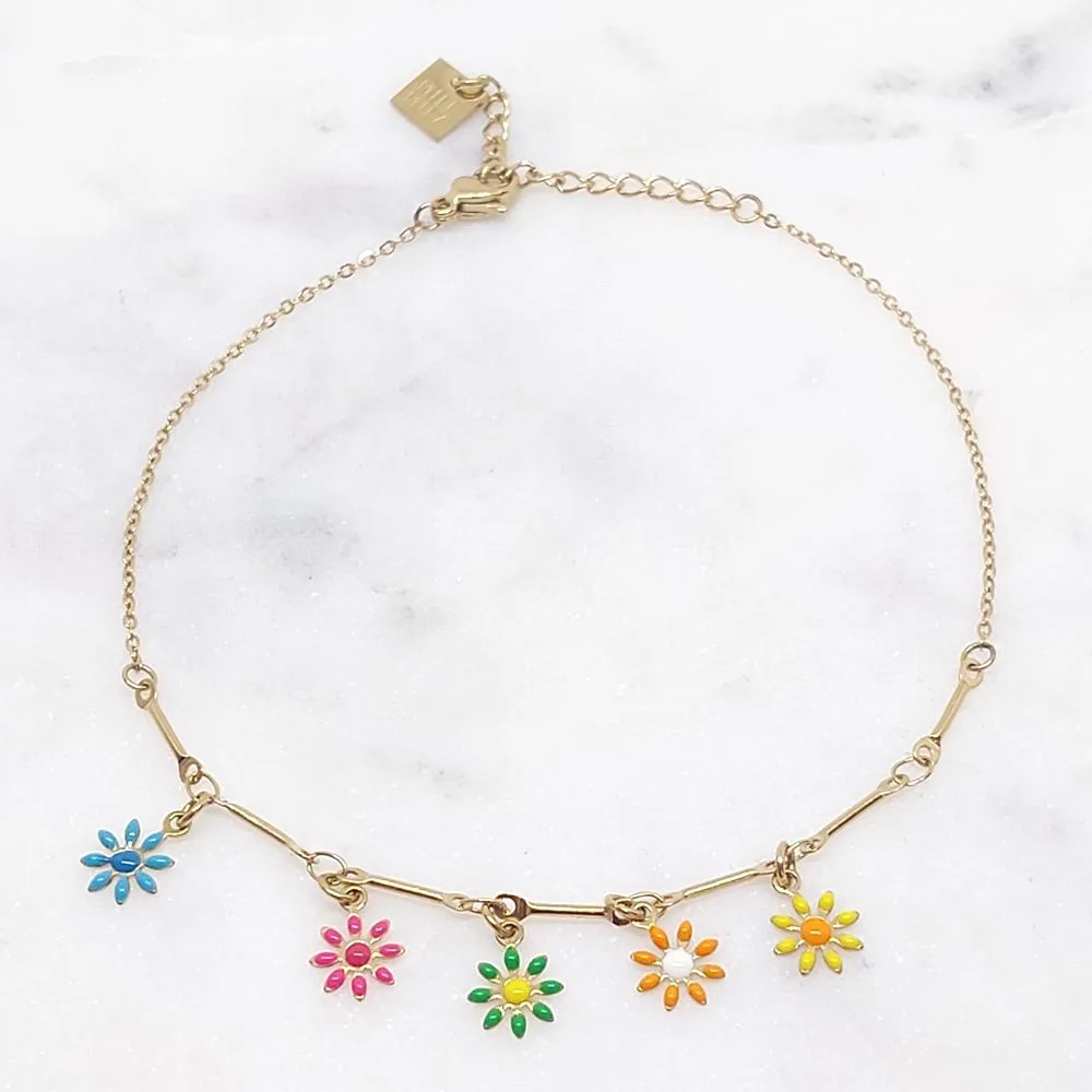 Bracelet de cheville pâquerettes multicolore