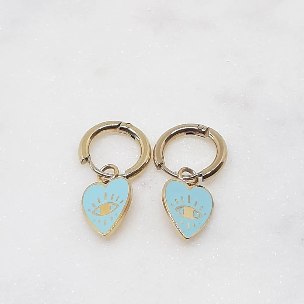 Mini créoles coeur bleu ciel (doré)