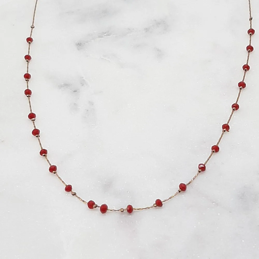 Collier perles fines rouges (or rose)