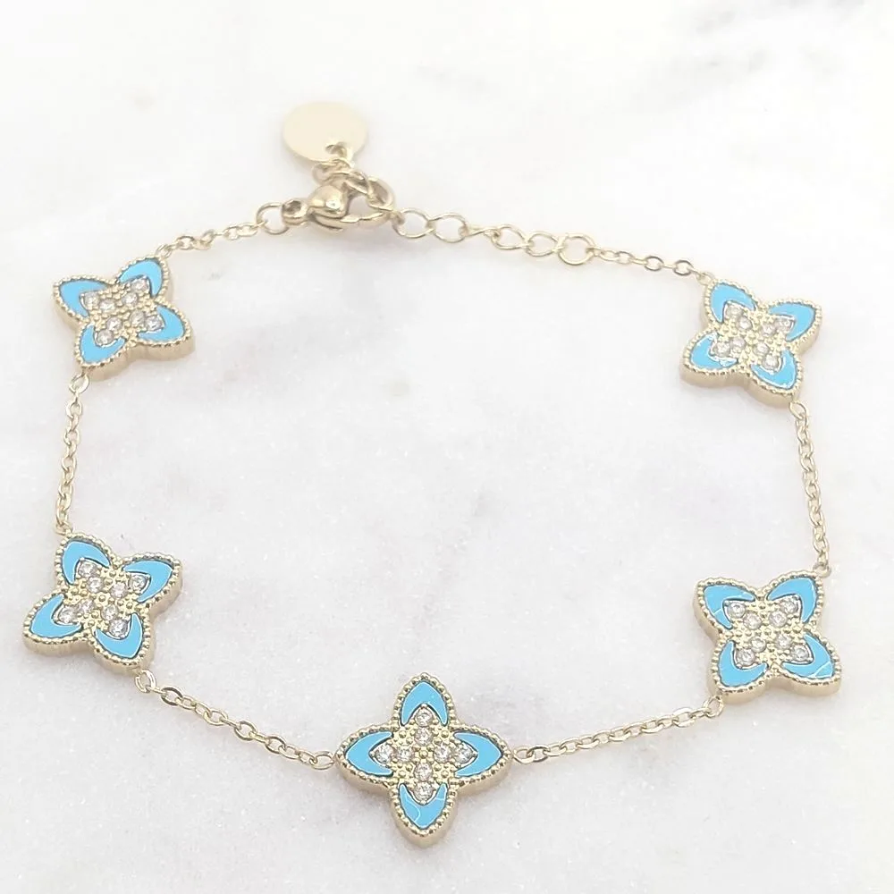 Bracelet trèfle émaillé bleu