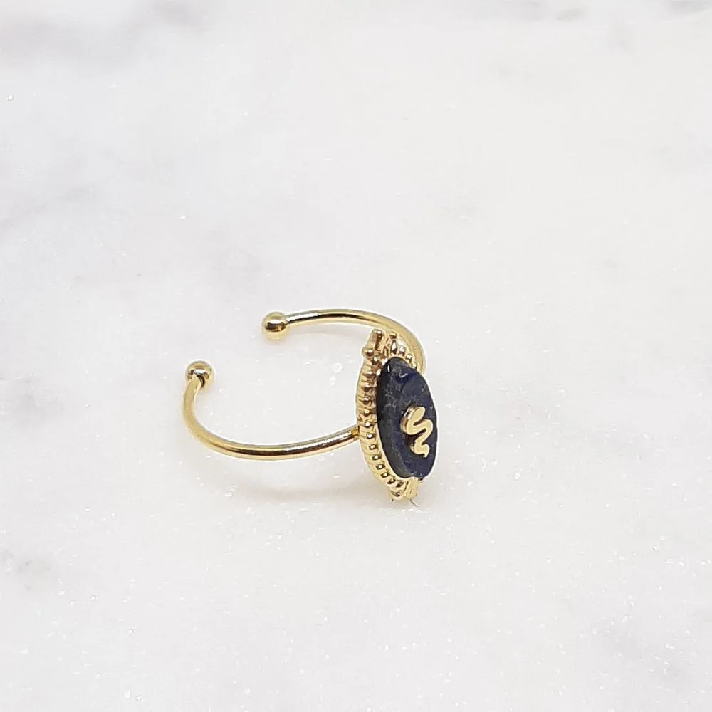 Bague fine serpent dorée pierre bleue en acier inoxydable