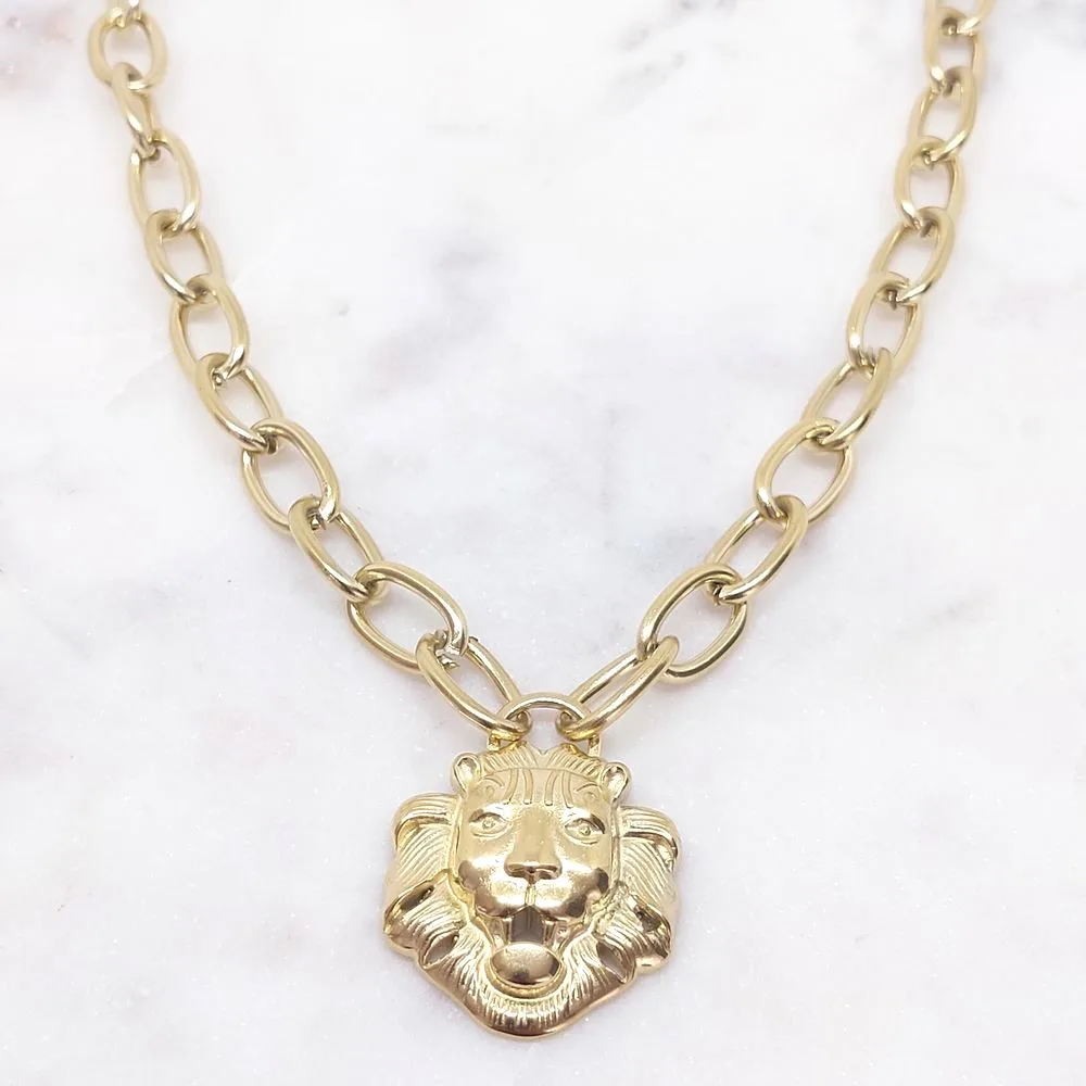 Collier maillons larges "tête de lion"