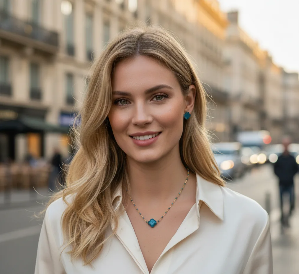 Collier trèfle - Bleu turquoise