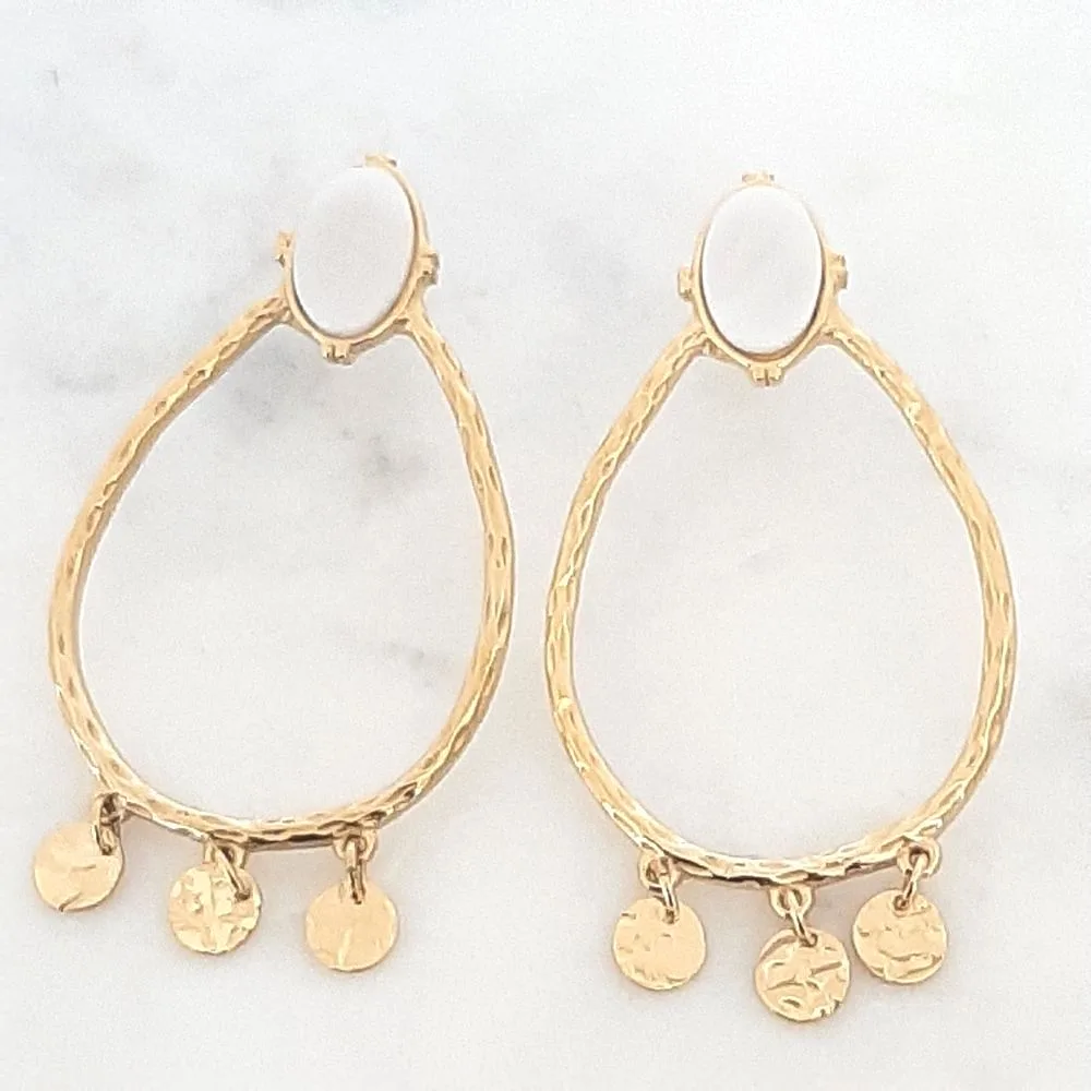 Boucles créoles goutte en pierre agate blanche